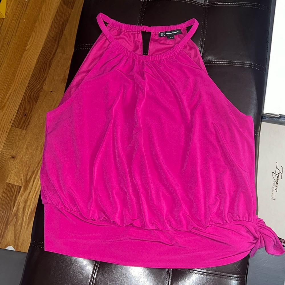 INC Halter Style Tank Top with Side Tie, Dark Pink, Size L